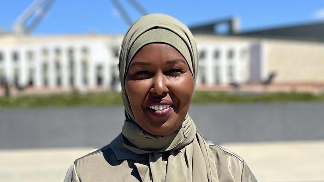 Maria Kahie outside Parliament House. Picture: Julia Kanapathippillai