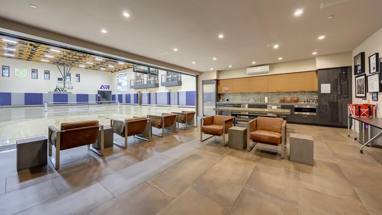 The kitchen and viewing area look out on the state-of-the-art basketball court. Picture: David Newman Partners