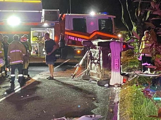 A white car crashed on Isabella Rd in Bentley Park on Sunday night. Picture: Supplied