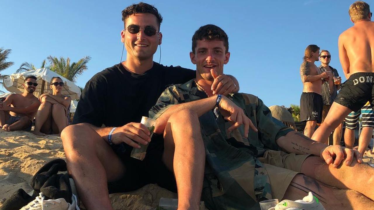 Luke Dahlhaus and Tom Liberatore on a beach in Europe. The caption was “Wow I feel so motivated”. Photo via Dahlhaus' Instagram.