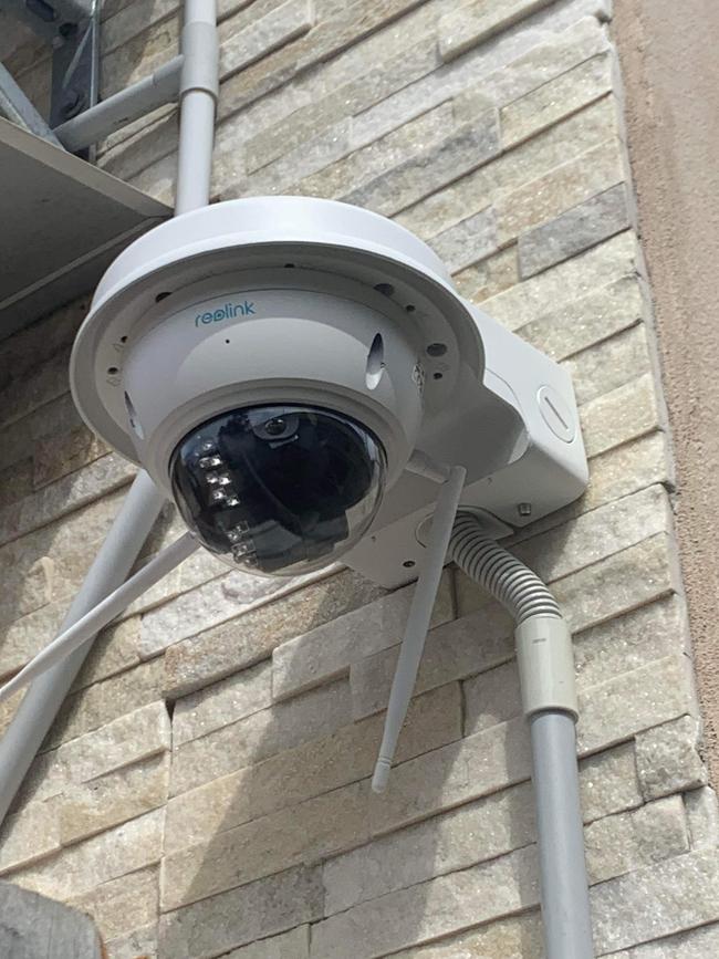 Close-up of the CCTV camera installed by a neighbour on a terrace in Newtown. There are fears about a growing surveillance society.