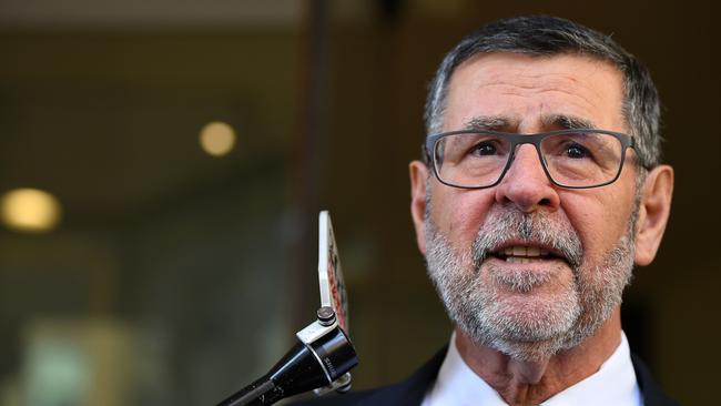 Sam Macedone, lawyer for Curtis Scott, speaks to media as he leaves the Downing Centre court in Sydney. Picture: NCA NewsWire/Joel Carrett