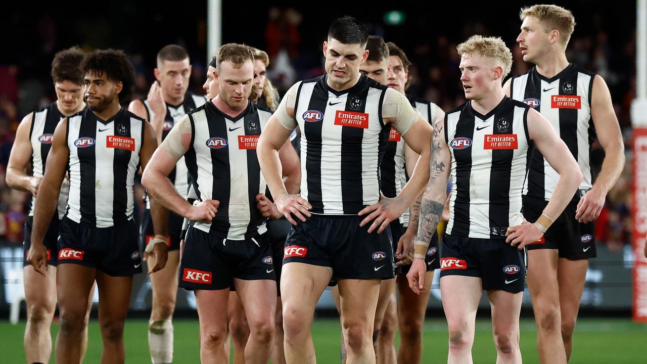 Pies members weren’t happy. (Photo by Michael Willson/AFL Photos via Getty Images)