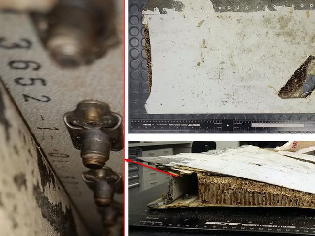 Australian air crash investigators have confirmed the aircraft part, a trailing edge splice strap from a Boeing 777 left outboard flap, is from MH370. Picture: AAP Image/Australian Transport Safety BureauSource:AAP