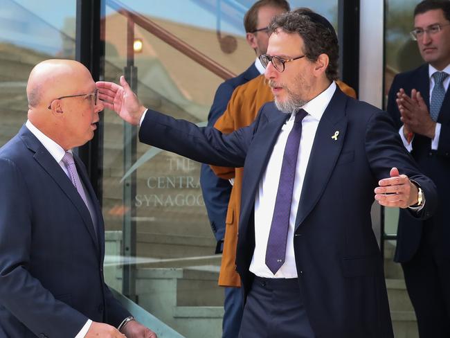 SYDNEY, AUSTRALIA : NewsWire Photos - JANUARY 20 2025; The Leader of the Opposition Peter Dutton seen with Rabbi Levi Wolfe at the Central Synagogue in Bondi Junction, Sydney. Picture: NewsWire/ Gaye Gerard