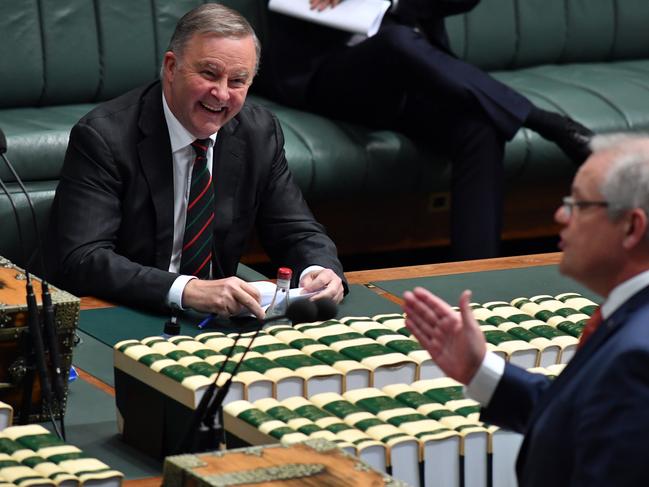 Anthony Albanese (left) reacts to Prime Minister Scott Morrison during Question Time. Picture: Sam Mooy/Getty Images