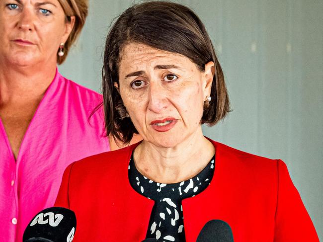 URUNGA, AUSTRALIA - NCA NewsWire Photos JANUARY, 20, 2021: Premier Gladys Berejiklian and Minister for Water, Property and Housing Melinda Pavey hold a press conference in Urunga on the NSW Mid-North Coast. Picture: NCA NewsWire / Gethin Coles