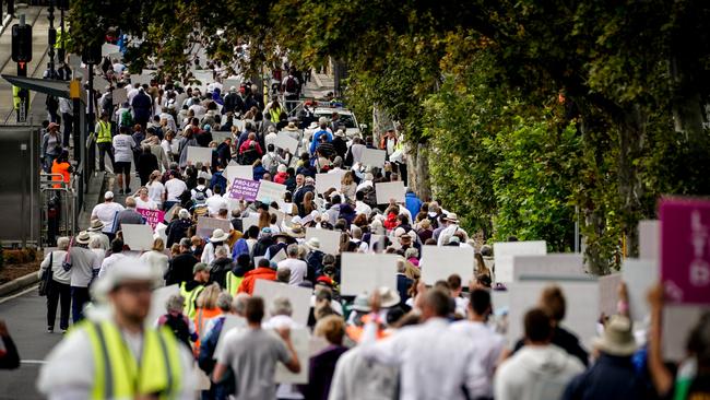 Anti-abortion protesters gathered in Adelaide on Saturday to protest against the Termination of Pregnancy bill, currently before SA Parliament. Picture: Mike Burton