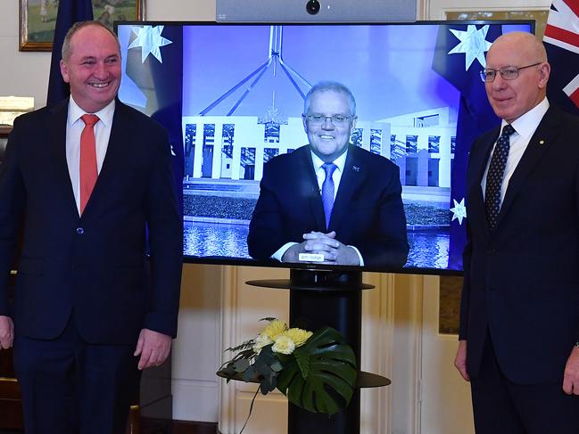 Prime Minister Scott Morrison watched proceedings via video from quarantine at the Lodge. Picture: Sam Mooy / Getty Images