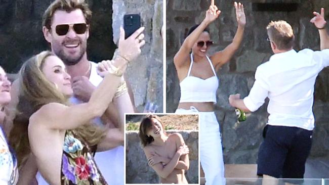 Chris and Liam Hemsworth are enjoying some down time with their famous friends in Mykonos. Picture: Backgrid