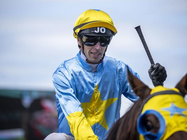 James Orman rides Mountbatten to victory in race 1, the Mount Franklin Class 4 Plate, during the QTIS Jewel Raceday at Aquis Park on the Gold Coast, Saturday, March 14, 2020. (AAP Image/Glenn Hunt)