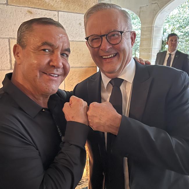 Boxing champion Jeff Fenech with Anthony Albanese at the wedding on Saturday.