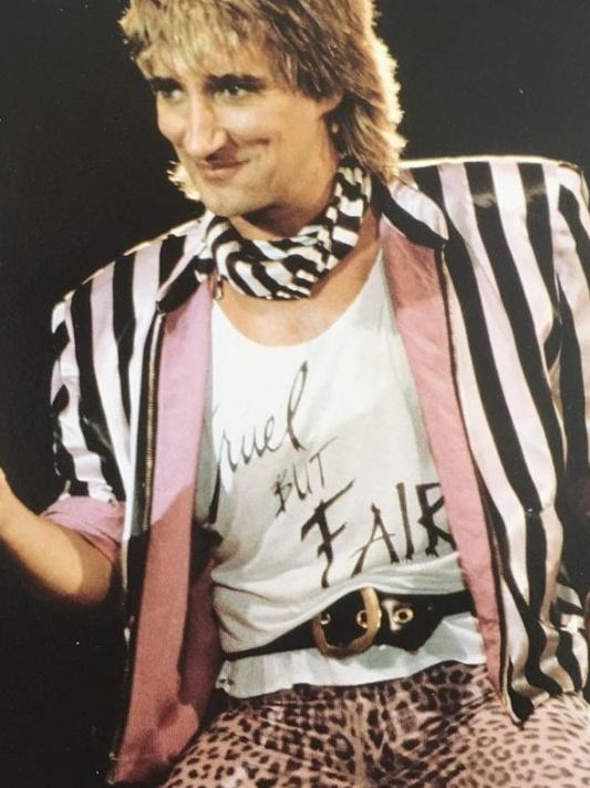 Rod Stewart on stage in a costume designed by Fleur Thiemeyer. Picture: Instagram