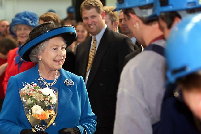 Queen Elizabeth II meets workers at Incat during a 2000 visit to Hobart.