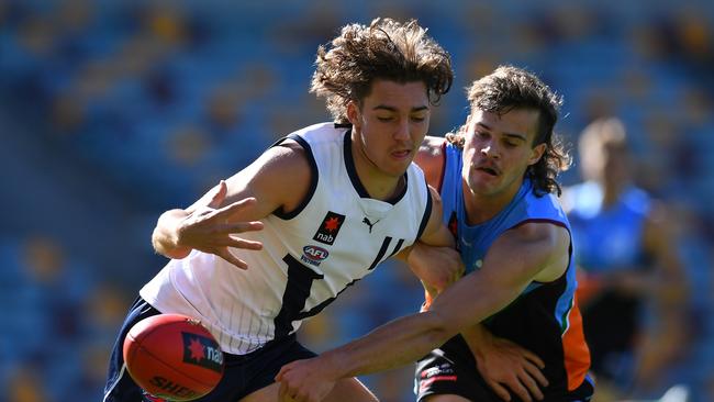 Ethan Read, right, playing for the Allies this season. (Photo by Albert Perez/AFL Photos via Getty Images)