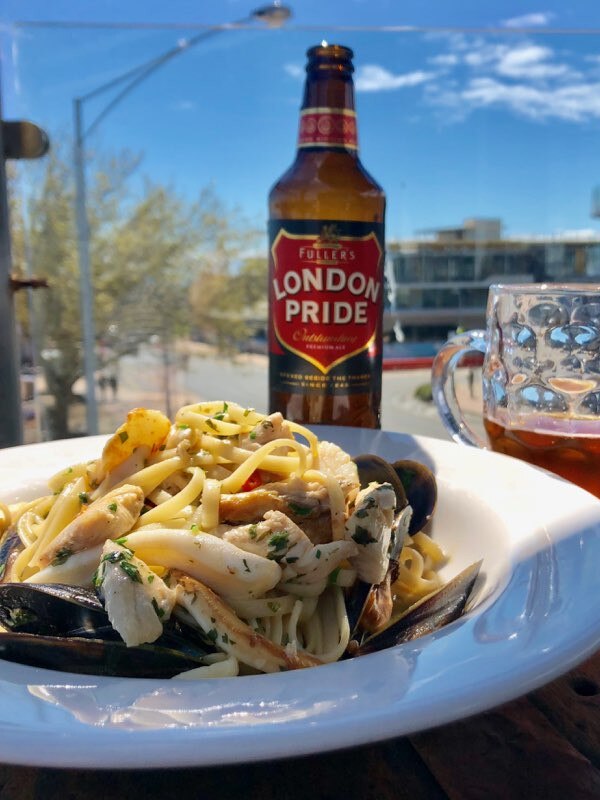 Admiral Arkle’s spaghetti marinara on the expansive terrace.