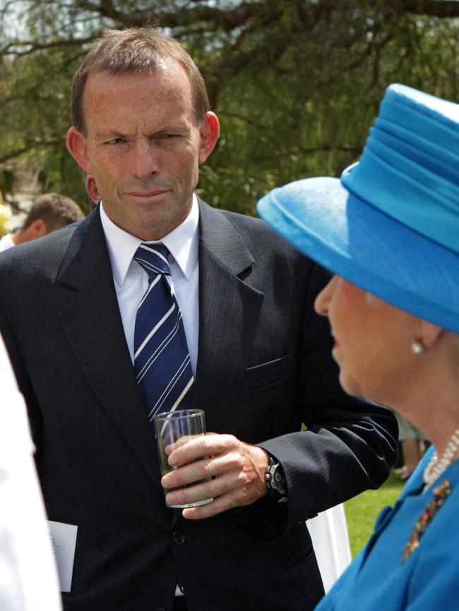 Then Australian opposition leader Tony Abbott with the late Queen Elizabeth II, pictured in 2011 in Canberra. Picture: AFP/ Kym Smith