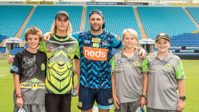 Michael Gordon with Tweed Coast Raiders juniors at Cbus Super Stadium. Picture: Gold Coast Titans