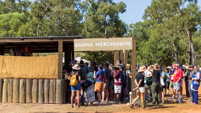 People queue in line at the Garma Merchandise store during Garma Festival 2022. Picture: Tamati Smith/ Getty Images