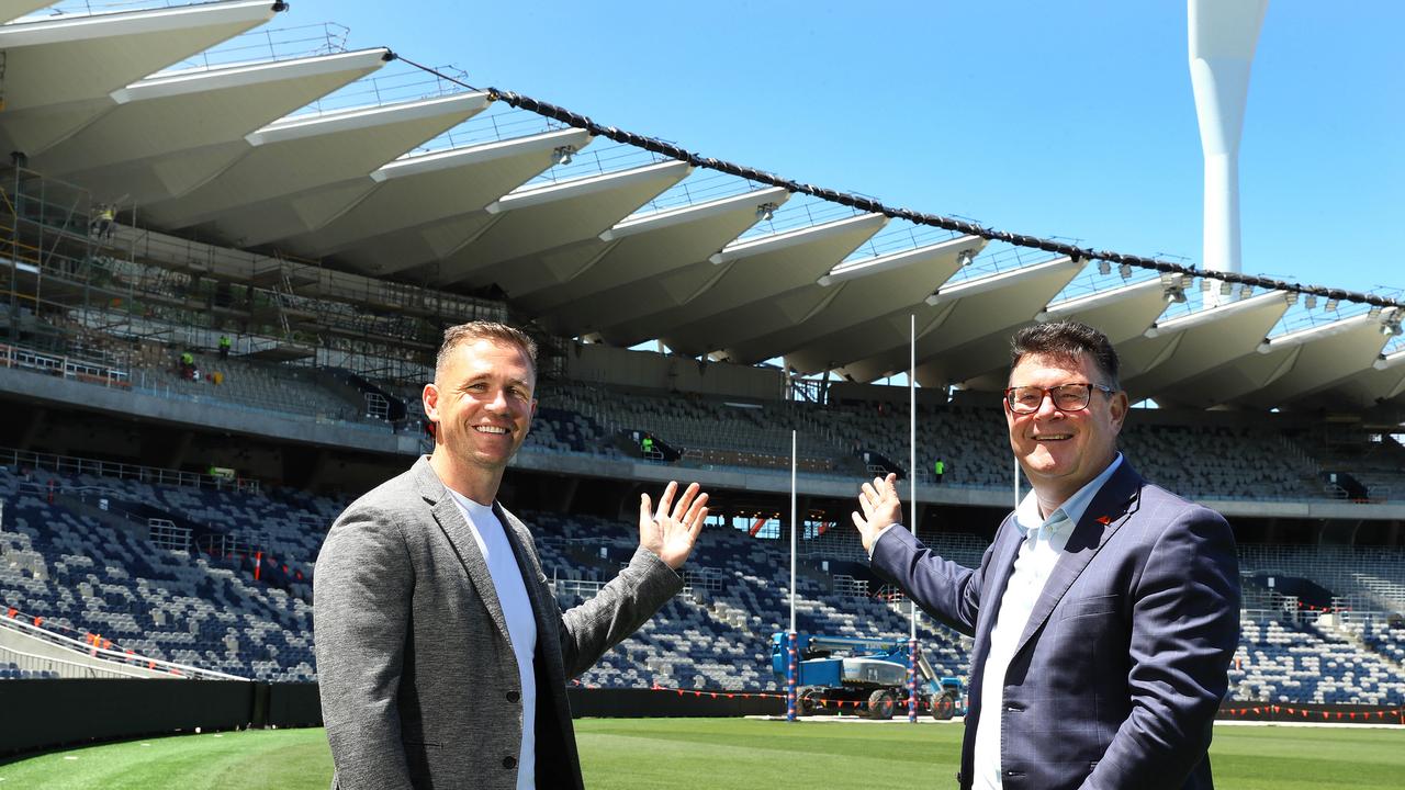 Geelong legend Joel Selwood with Kardinia Park Stadium Trust chief executive Gerard Griffin. Picture: Alison Wyd.