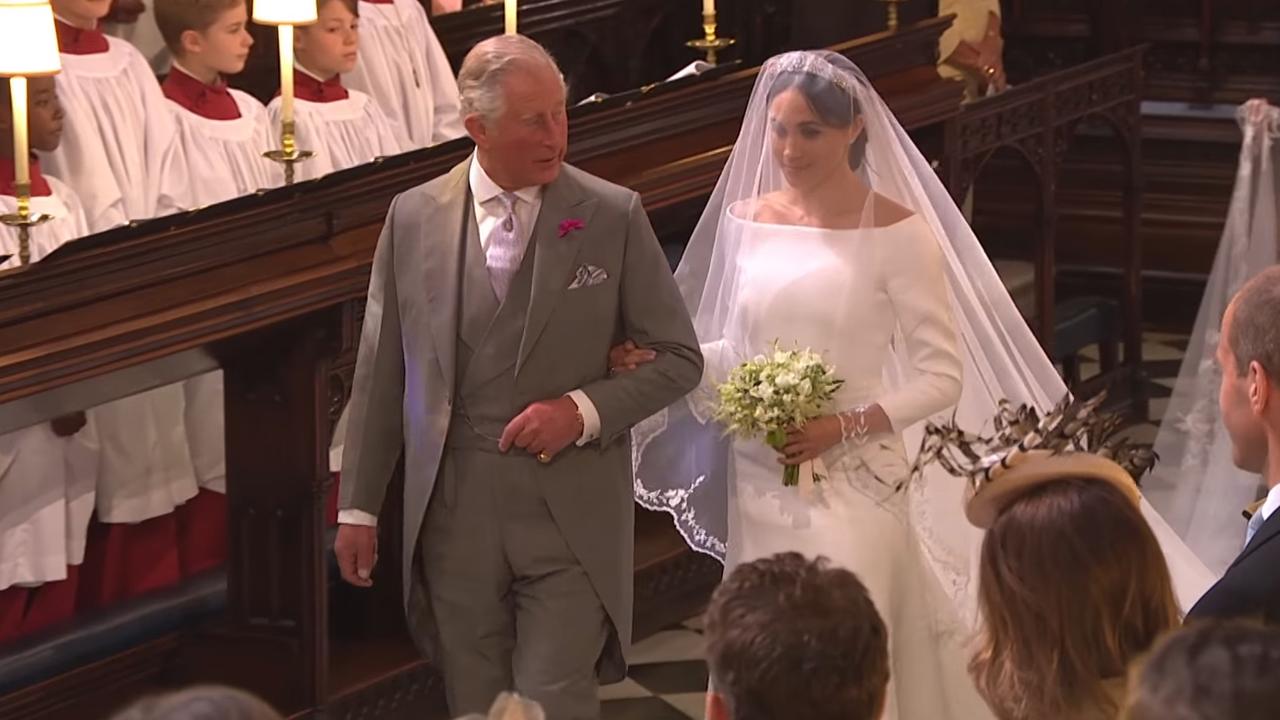 Prince Charles walked Meghan Markle down the aisle on her wedding day. Picture: BBC