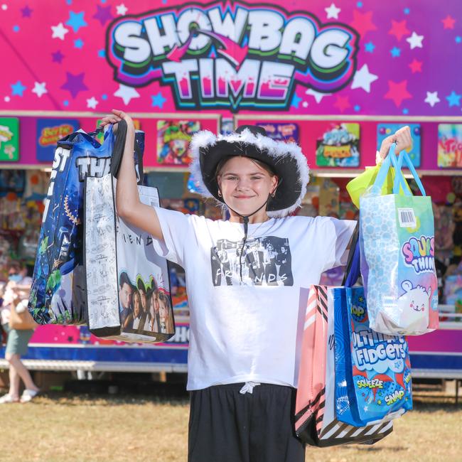 Helen Faint, 11, enjoying day one of the Royal Darwin Show. Picture: Glenn Campbell