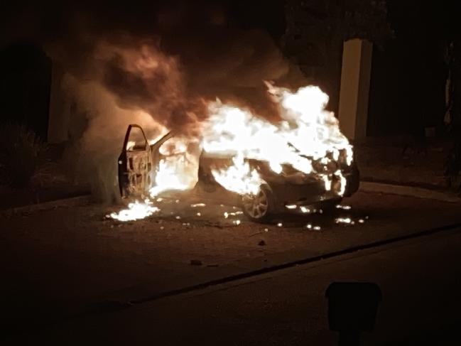 A car fire wakes neighbourhood in Blackmans Bay. Picture: PHIL YOUNG