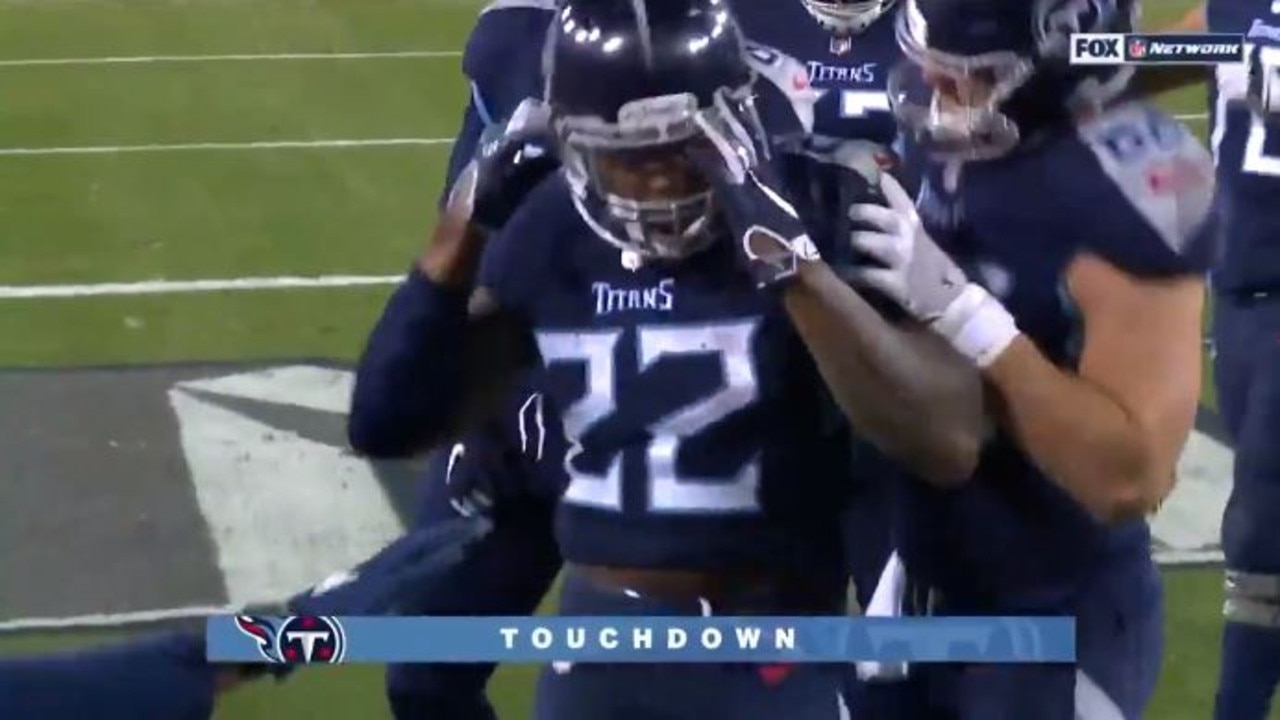 Derrick Henry celebrates his 99-yard touchdown run against Jacksonville. Screencap via @NFL
