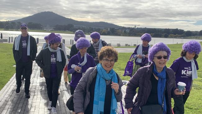 Senate hopeful Kim Rubenstein on her way to cast her vote ahead of Election Day. Picture: Julia Kanapathippillai