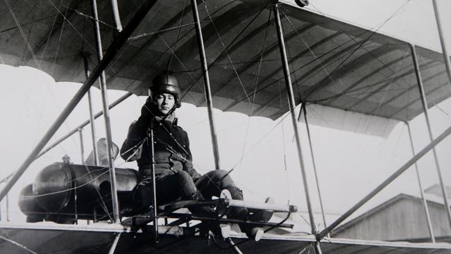 George Merz at the controls of a Bristol Boxkite at Point Cook in 1914.