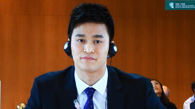 Sun Yang gives evidence at the CAS hearing in Switzerland. Picture: AFP