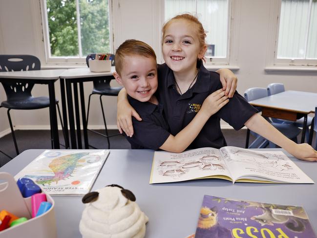 Kids from Mogo Public School on the NSW south coast pictured before the 2025 year starts. Siblings Lucas Janssen and Kaylee Ziegler-Bass pictured. Picture: Sam Ruttyn