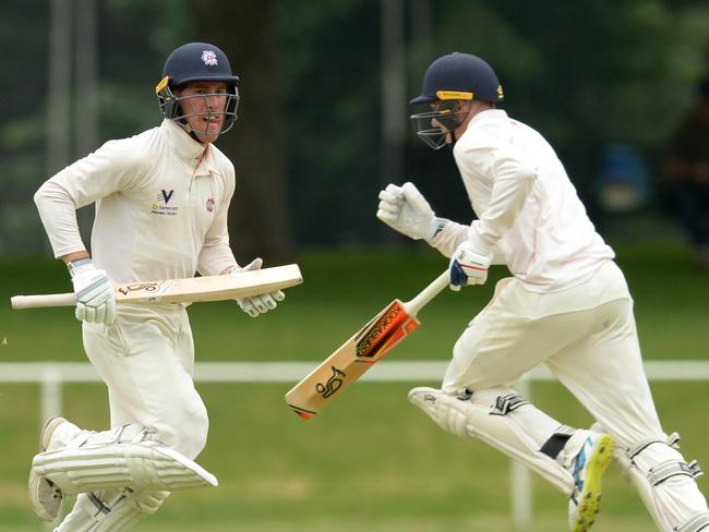  Blake Thomson and Charles Lill charge between the wickets. Picture: Chris Eastman