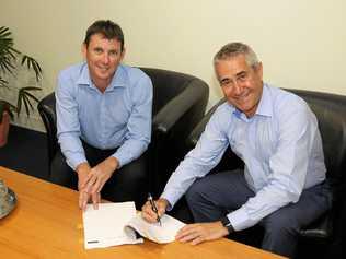 Mackay Regional Council CEO Craig Doyle and Managing Director of Taggle Systems John Quinn. Picture: Contributed