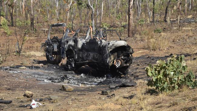 The Pajero exploded on the side of the highway. Picture: Sierra Haigh