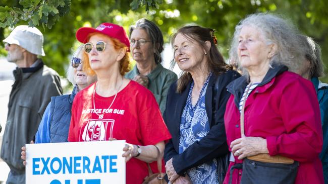 Sue Neill- Fraser (centre) Support Rally at Parliament lawns, Hobart. Picture: Chris Kidd