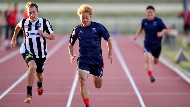South Adelaide's Mashiro Haruoka recorded the fastest preliminary time for the IGA Dash for Cash at Santos Stadium. Picture: Mark Brake