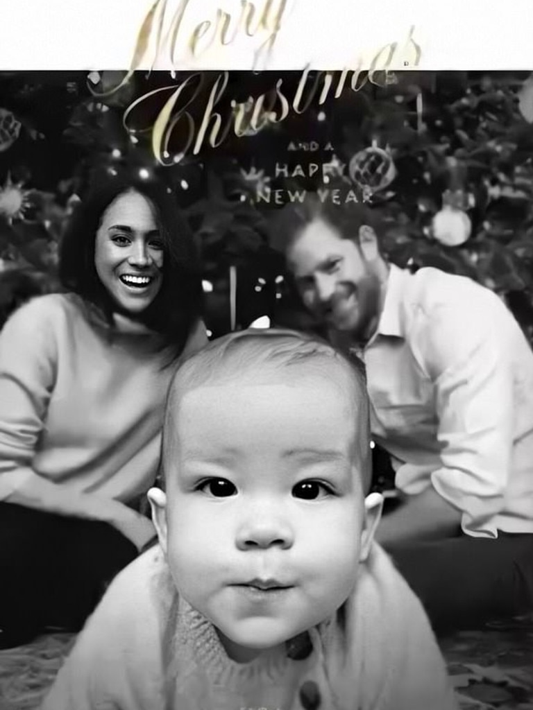 Meghan Markle, Prince Harry and Archie in their 2019 Christmas card. Picture: Twitter