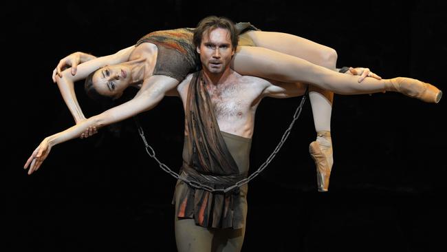 Mikhail Lobukhin as Spartacus and Anna Nikulina as Phrygia in The Bolshoi Ballet's production of Yuri Grigorovich's Spartacus in 2019. Picture: Robbie Jack/Corbis via Getty Images