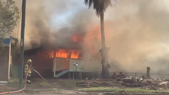 A fire destroyed destroyed a home on Chrystal St, Roma on November 14, 2024. Image: Kevin Daly.