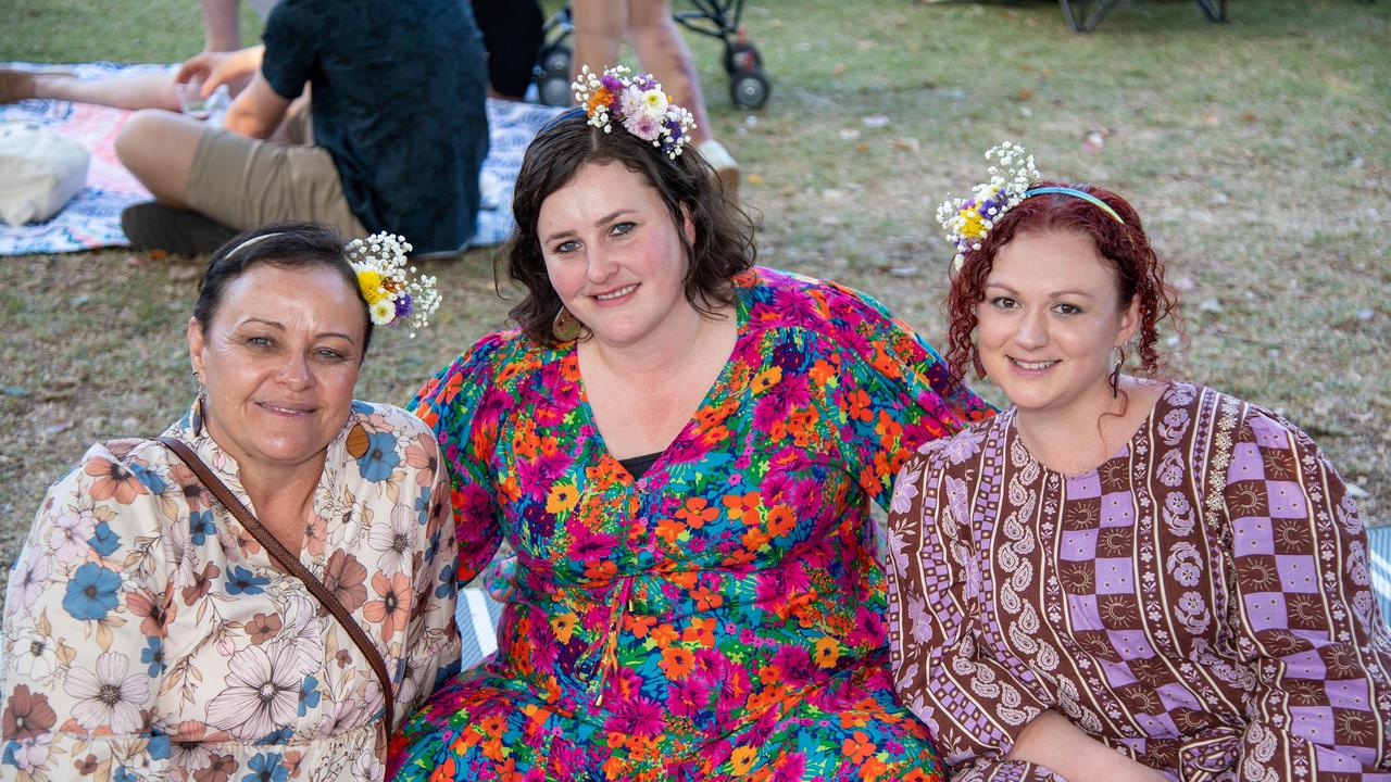 Natalie McPaul (left), Alyssa Hyde and Cassie Davies at the Toowoomba Carnival of Flowers Festival of Food and Wine, Sunday, September 15, 2024. Picture: Bev Lacey