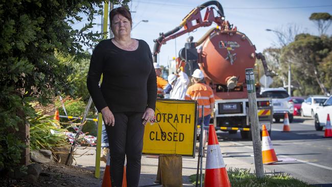 Christine Lane at the crash scene. Picture: Emma Brasier