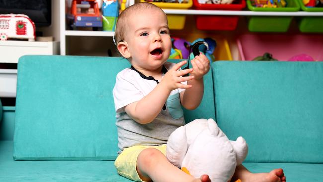 Micah responding to sound once his cochlear implants were switched on in 2021. Picture: David Clark