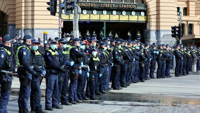 The police line outside Flinders Street Station. Picture: Matrixnews.com.au