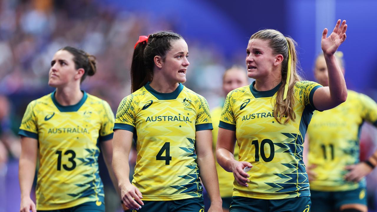 Dominique Du Toit and Isabella Nasser look dejected following defeat in the bronze medal play off against the United States. Picture: Getty Images