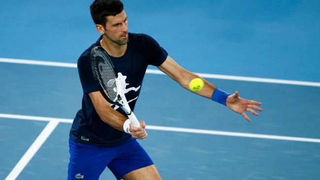 Novak Djokovic will meet with government officials for an interview early on Saturday morning before he is expected to be detained from 10am by Australian Border Force officers. Picture: Daniel Pockett/Getty Images