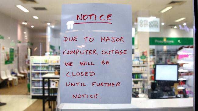 Terry White Chemist at the Gasworks in Brisbane was one of countless businesses to close its doors during the outage. Picture: David Clark