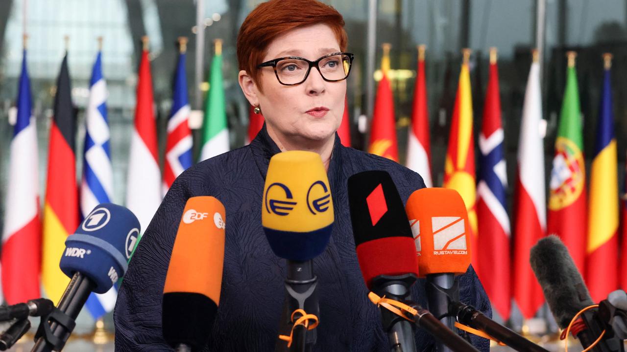 Australian Foreign Minister Marise Payne arrives for a meeting of NATO foreign ministers at NATO headquarters, in Brussels. Picture: WALSCHAERTS / AFP