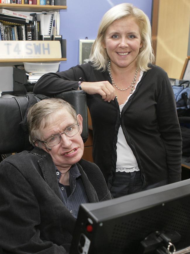 Stephen Hawking his daughter Lucy in Professor Hawking's office at The Centre for Mathematical Sciences in Cambridge, in 2007. Picture: AFP