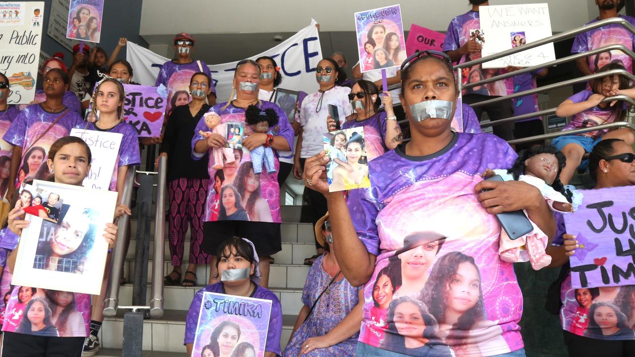 Timika Allen’s mother Sophia McGreen with fellow protesters on Lake St following the death of the 26-year-old in August. Picture: Pete Carruthers